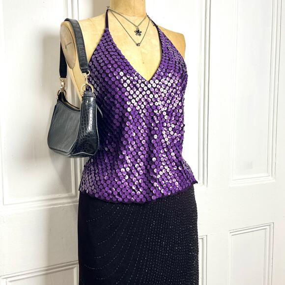 Espaço Fashion purple halter top with sequin circles going out top glam festive - Picture 2 of 7
